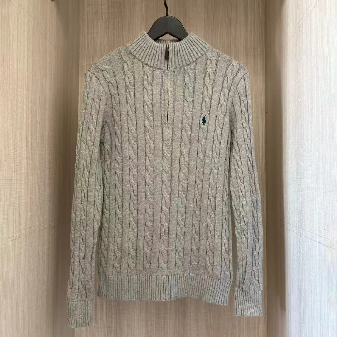 P250 RALPH LAUREN Ralph Lauren twelve colors classic small label embroidery stand collar long-sleeved half-zip knitted sweater men's and women's couple tops Color: White Black Navy Blue Gray Pink Red Khaki Dark Red Yellow Blue Apricot Dark Green Size: S M L XL Material: Cotton Weight: 650g